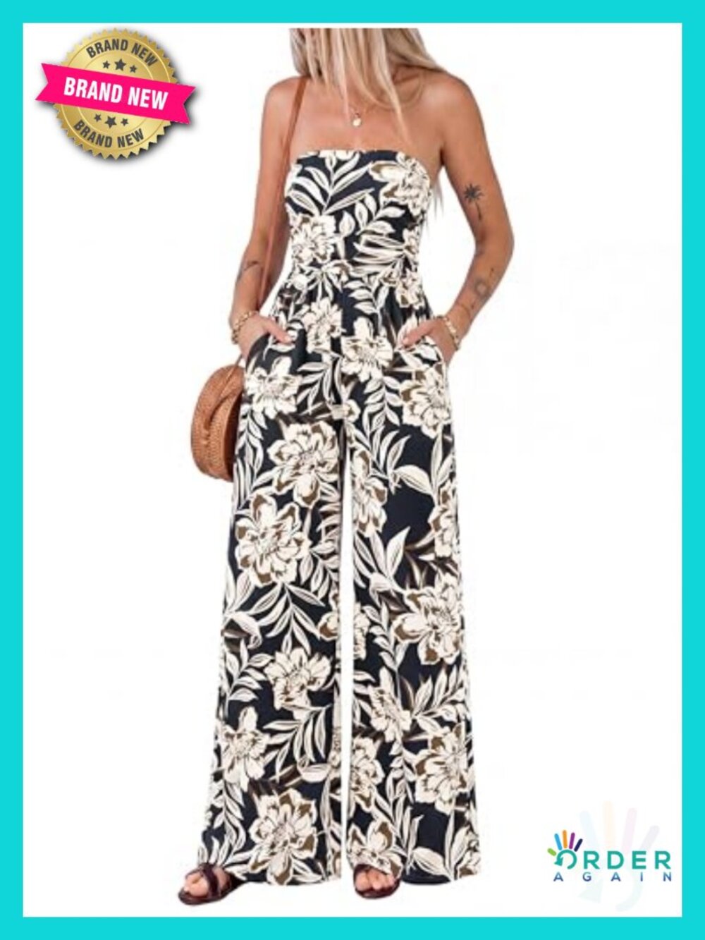 Strapless Floral Romper Jumpsuit Wide Leg